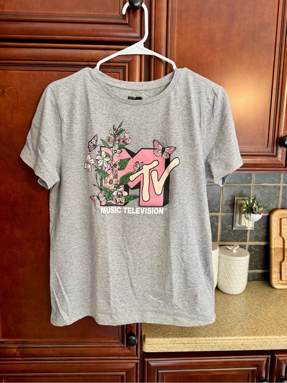 MTV Heather Gray Tee with Floral Logo